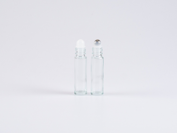 Roll-On-Flasche, Braun/Klarglas, 10ml, weiss/schwarz