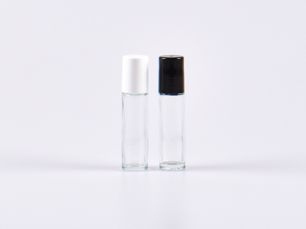 Roll-On-Flasche, Braun/Klarglas, 10ml, weiss/schwarz