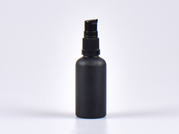 Schwarzglasflasche 50ml, mit Lotionpumpe Kunststoff