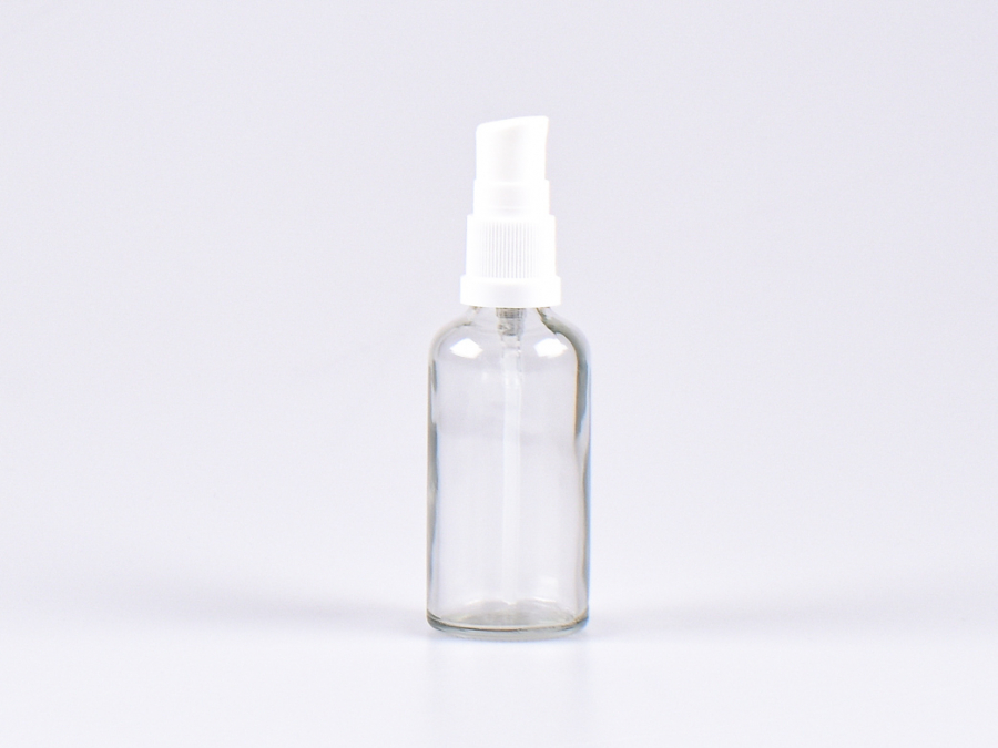 Klarglasflasche 50ml, mit Lotionspumpe Kunststoff