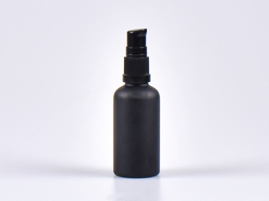 Schwarzglasflasche 50ml, mit Lotionpumpe Kunststoff